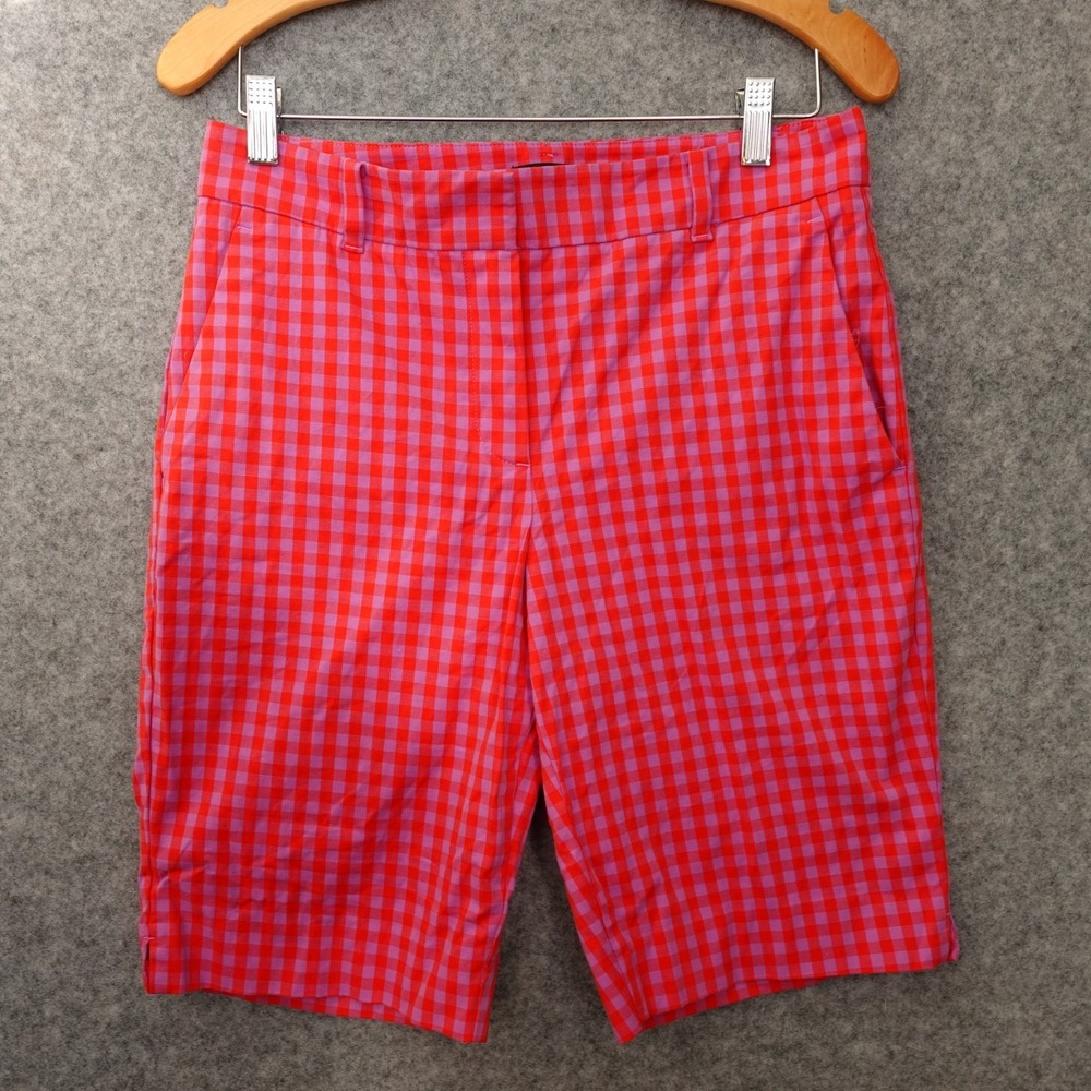 Womens Boardwalk Shorts‎ M 10 ANN TAYLOR Pink Purple Gingham Check Stretch 31x10